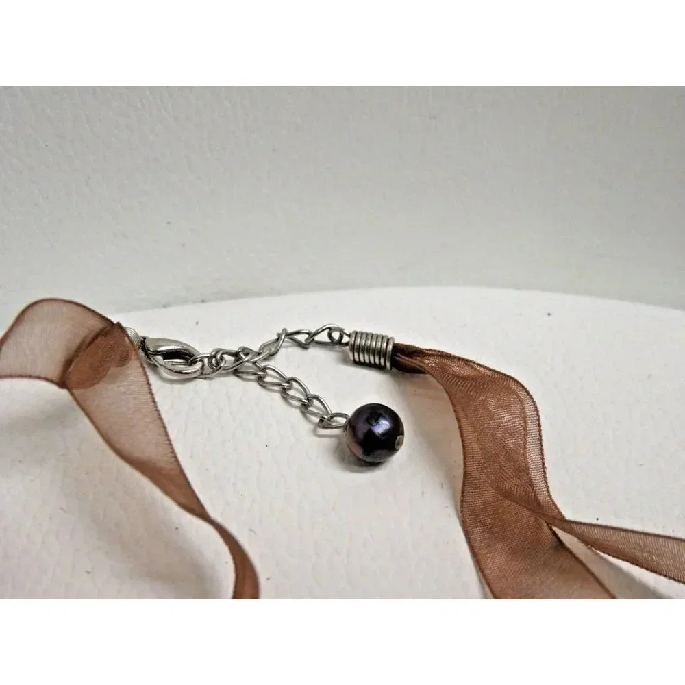 Tiger's Eye Necklace & Ring Set Striped Stone Beaded  Adjustable Ribbon - Picture 5 of 10